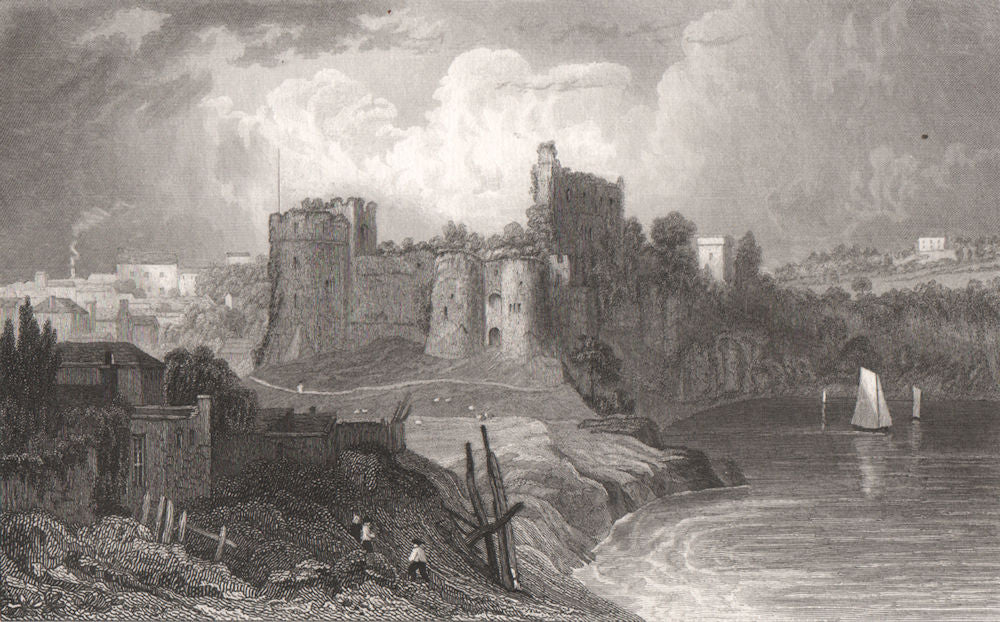Chepstow from the Bridge, Monmouthshire, Wales, by Henry Gastineau 1835 print